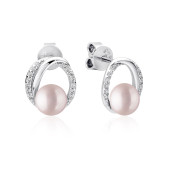 Cercei perle naturale roz pudra de argint cu cristale DiAmanti SK22112E-L-G